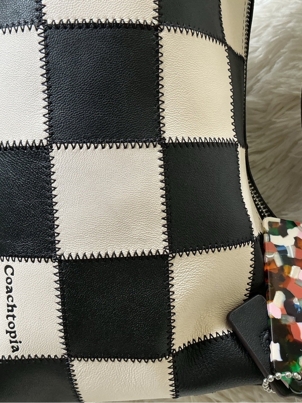 Coachtopia Checker Leather Shoulder Bag in Black and White - Picture 8 of 9
